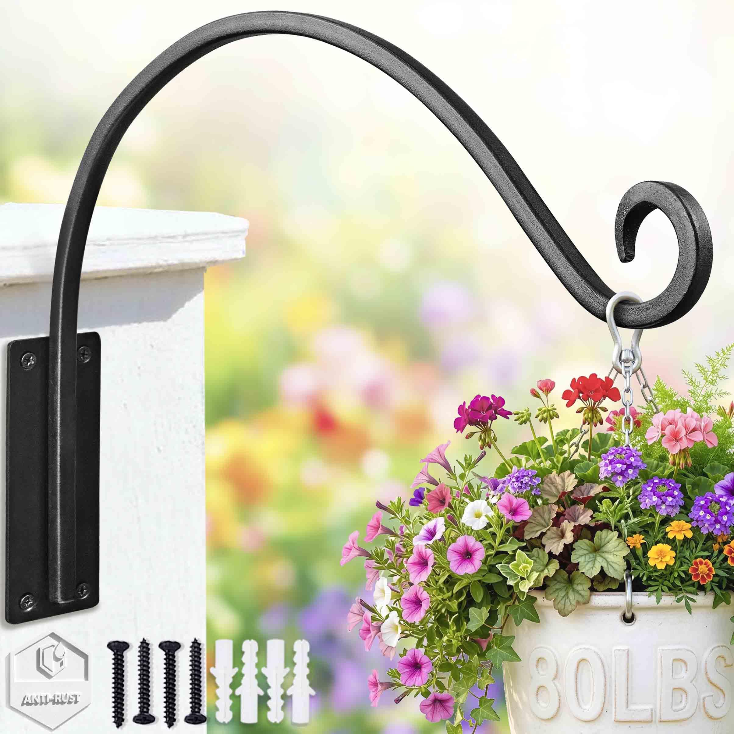 Qiang Ni heavy-duty plant hanger shows a 16-inch bracket for sturdy outdoor use.
