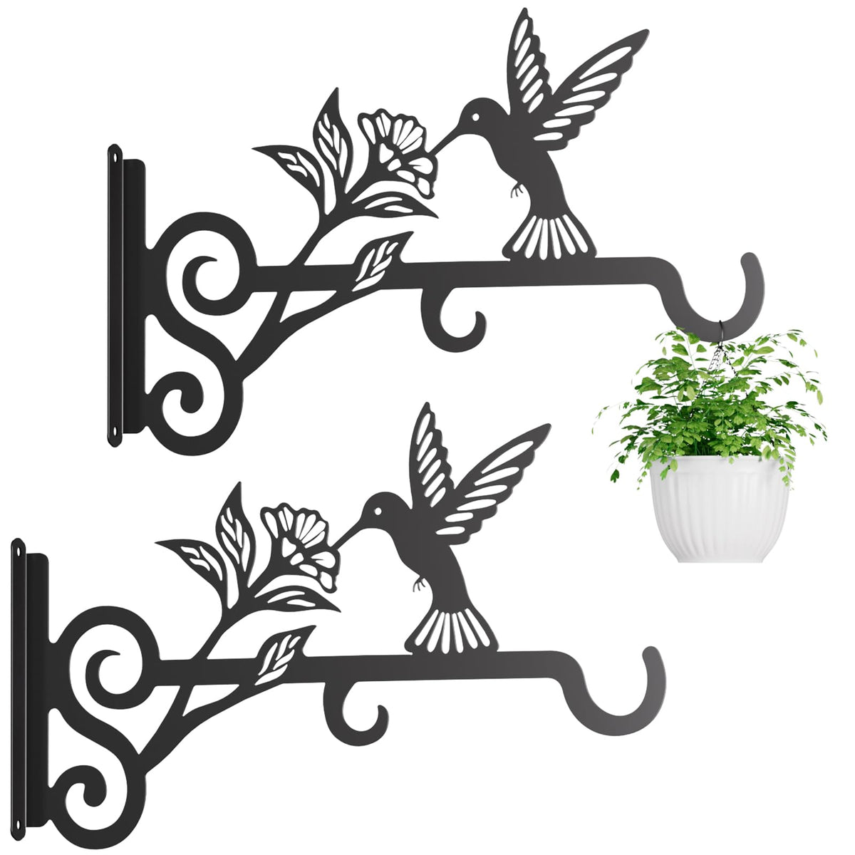 Qiaogreen 2-pack plant hangers with hummingbird motif; ideal for outdoor display