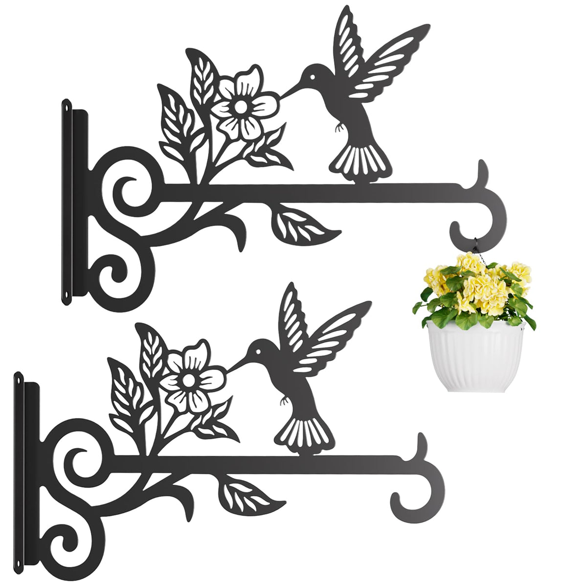 Qiaogreen hummingbird-pattern bracket for stylish outdoor plant display.
