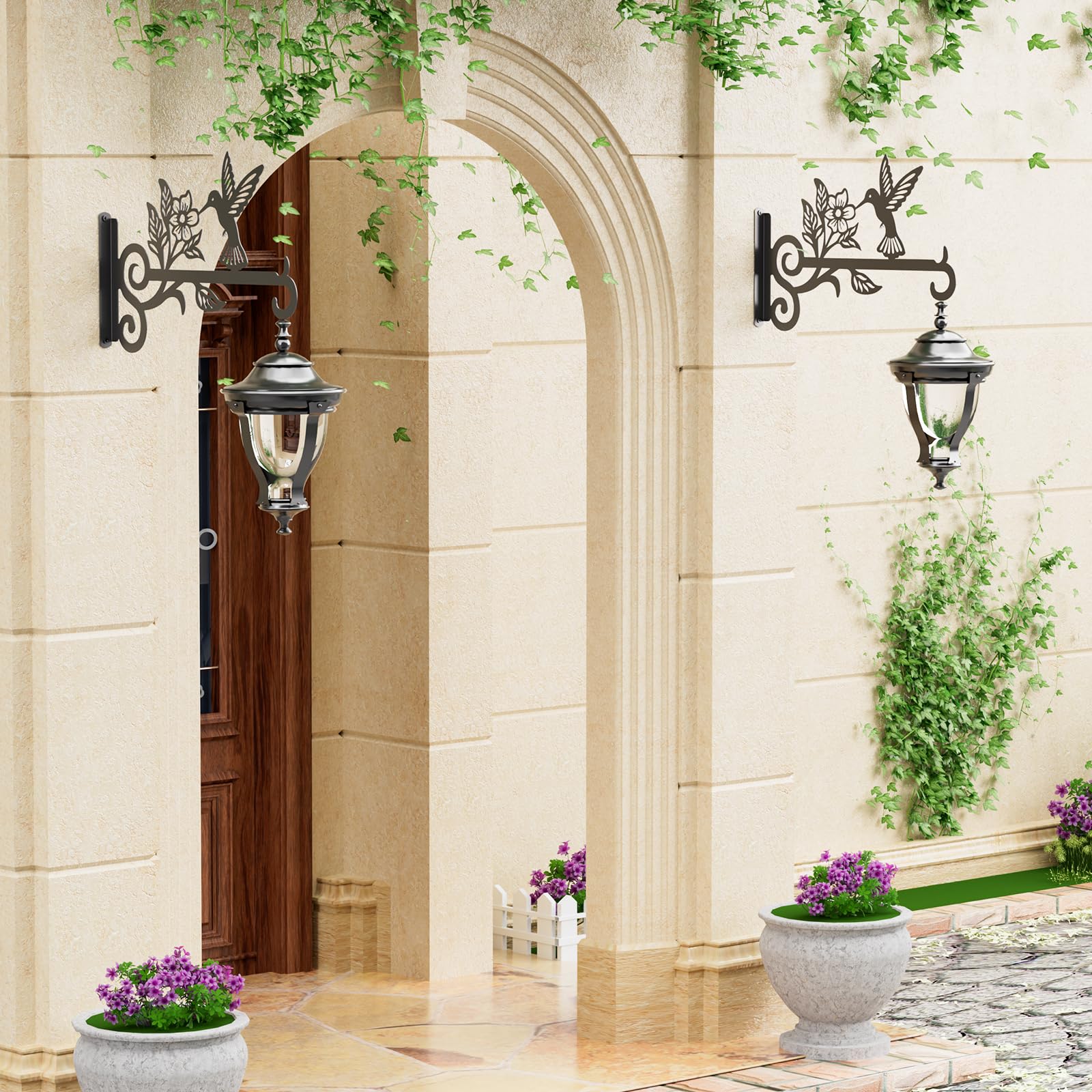 Qiaogreen indoor-outdoor bracket blends with decor while showcasing hanging plants.