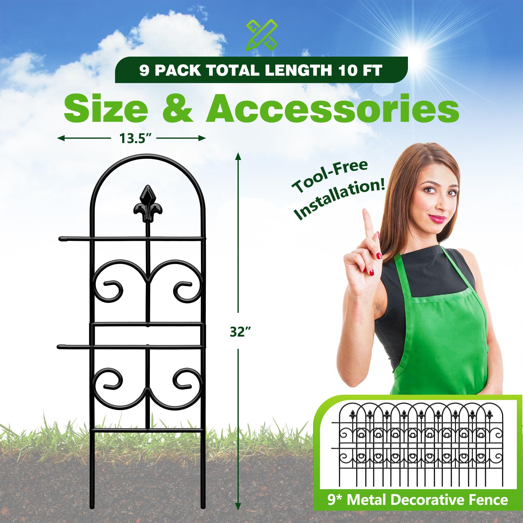 QIAOKAIYAN 10 ft expandable layout for versatile garden fencing and edging.