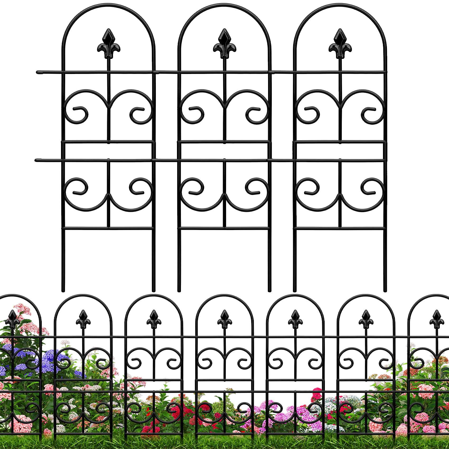 QIAOKAIYAN 32-inch tall garden fence panel in black provides durable plant protection.