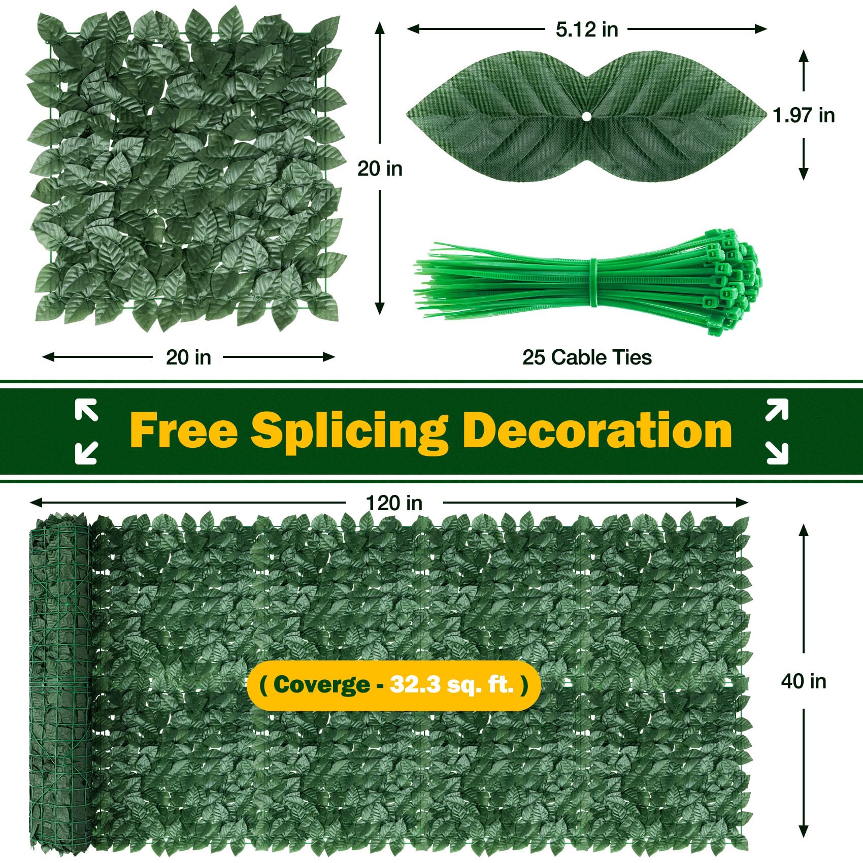 QIAOKAIYAN ivy privacy fence panel dense leaves enhances outdoor privacy without visible gaps.