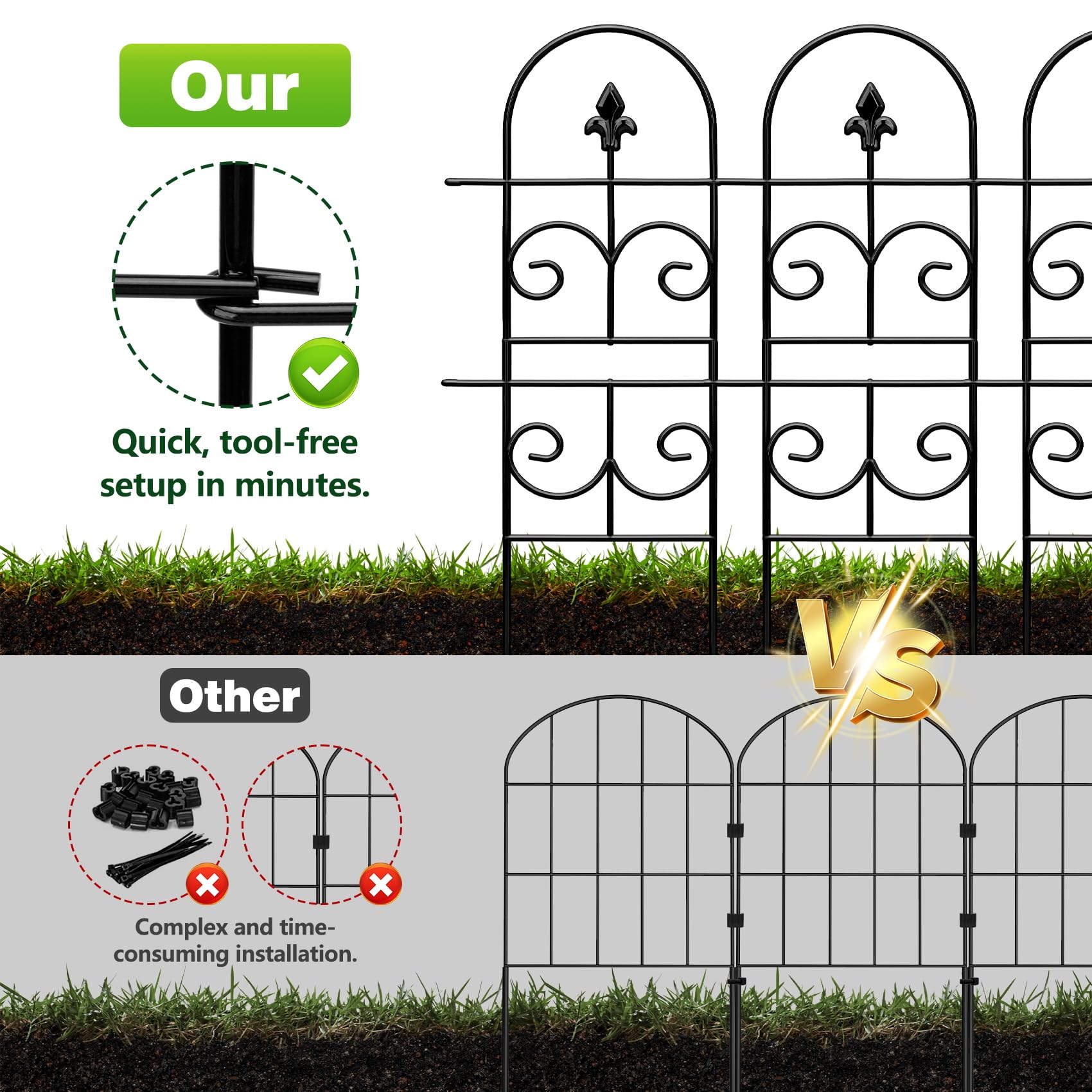 QIAOKAIYAN rustproof iron frame offers long-lasting outdoor boundary support.
