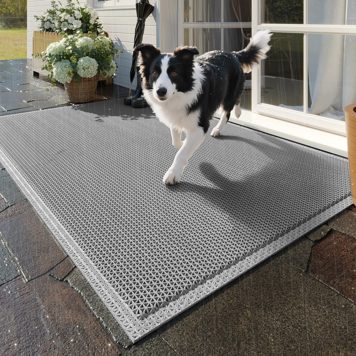 QiCaiJia front door mat 24x36 traps dirt to keep entryways clean.