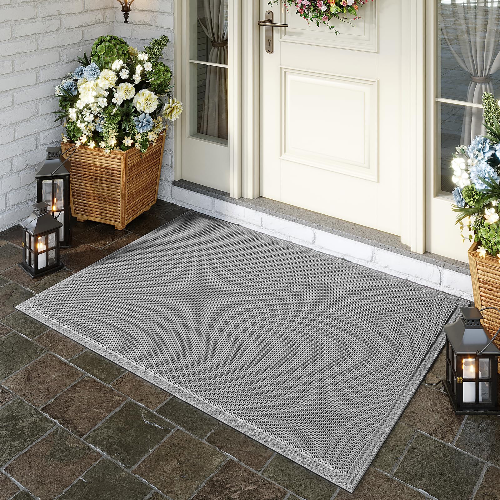 QiCaiJia non-slip texture keeps the mat secure on tile and concrete.
