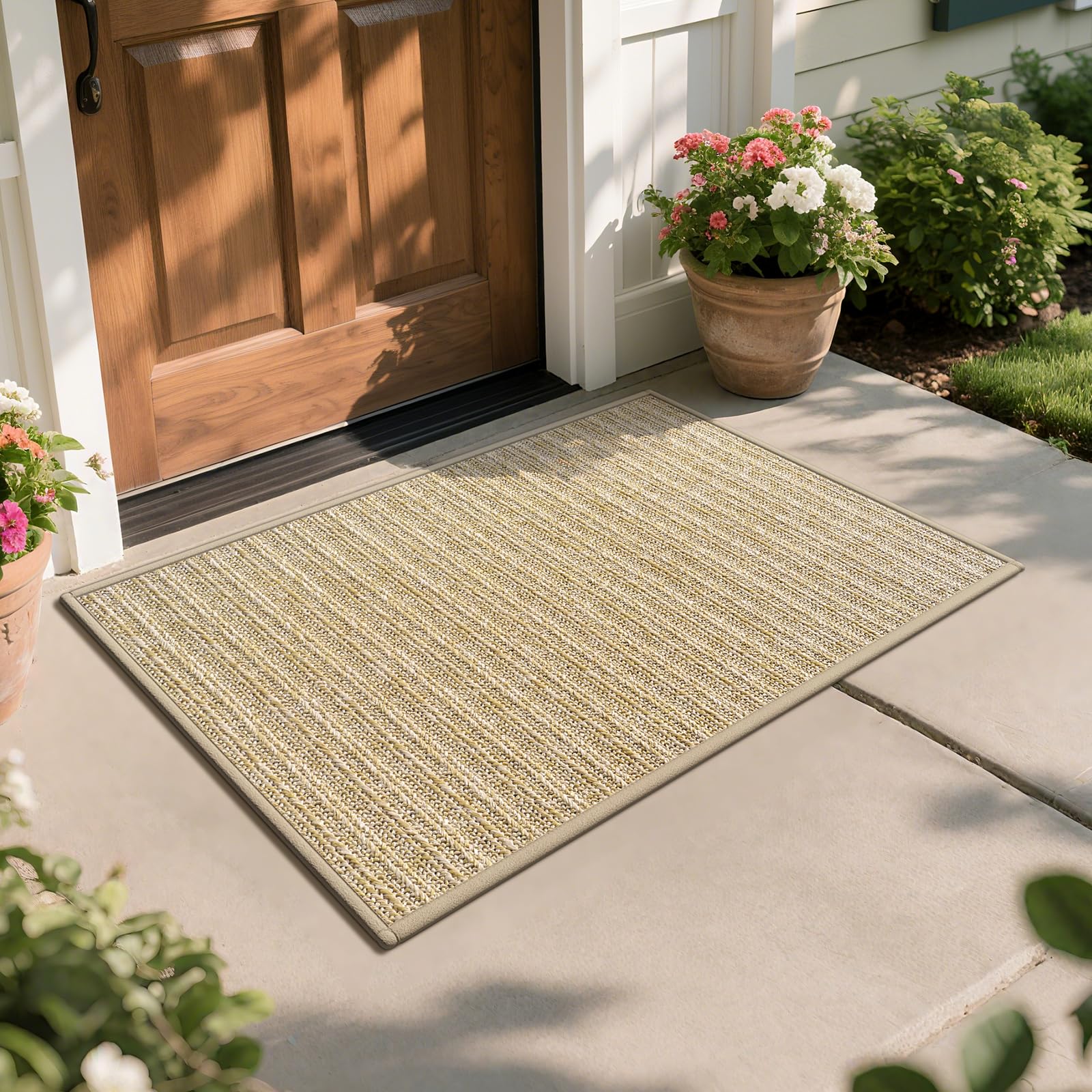 QiCaiJia front door mat 24x35 shows a durable entrance rug for heavy foot traffic.
