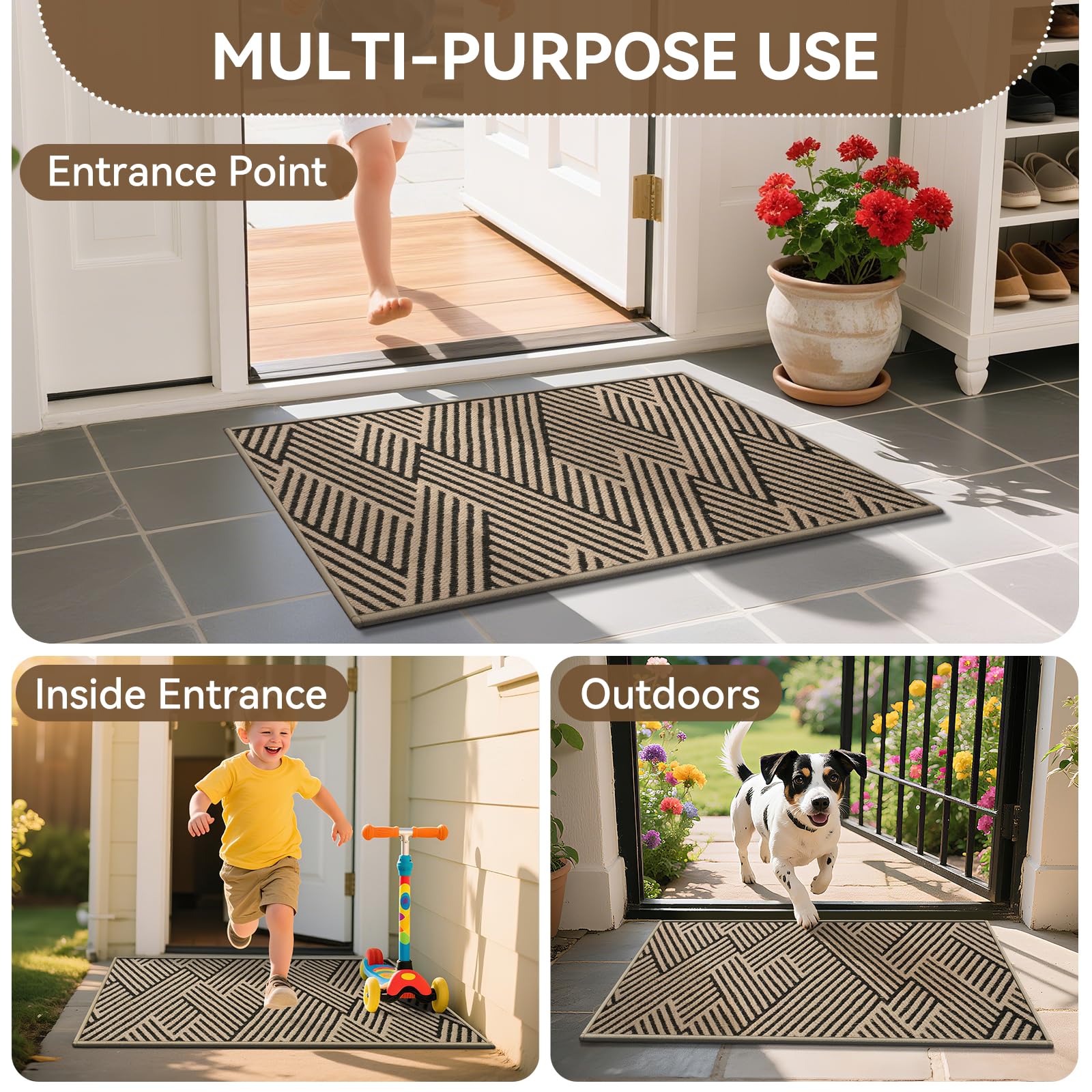 QiCaiJia indoor/outdoor entry mat brown complements busy entrances