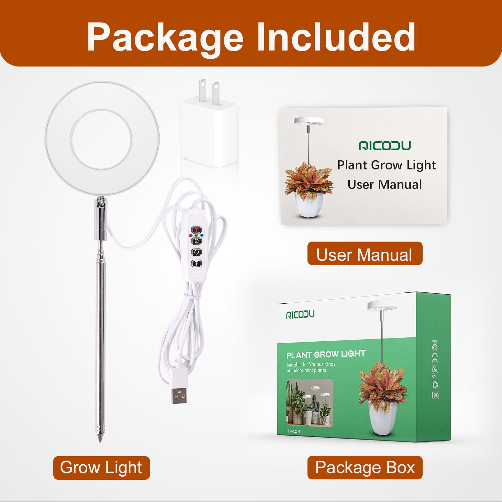 Compact white design of the Qicodu grow light fits tabletops and shelves.