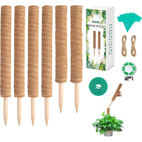 Qicodu moss poles stackable 17-inch sections support growing monstera vines