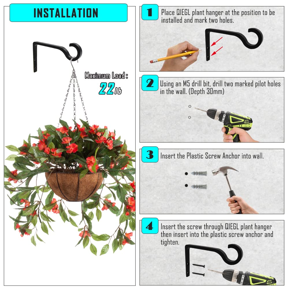 QIEGL outdoor-friendly hanger supports up to 22 lb with solid aluminum construction.