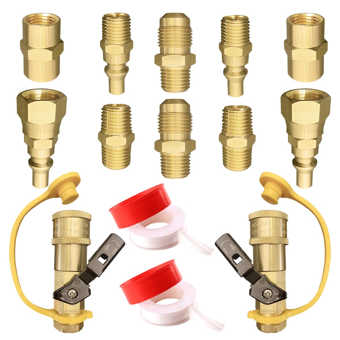 Qieoyk propane quick connect kit with all fittings for RV and outdoor cooking.