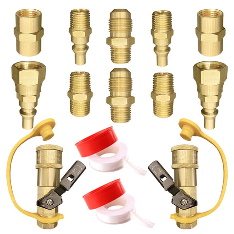 Qieoyk propane quick connect kit with all fittings for RV and outdoor cooking.