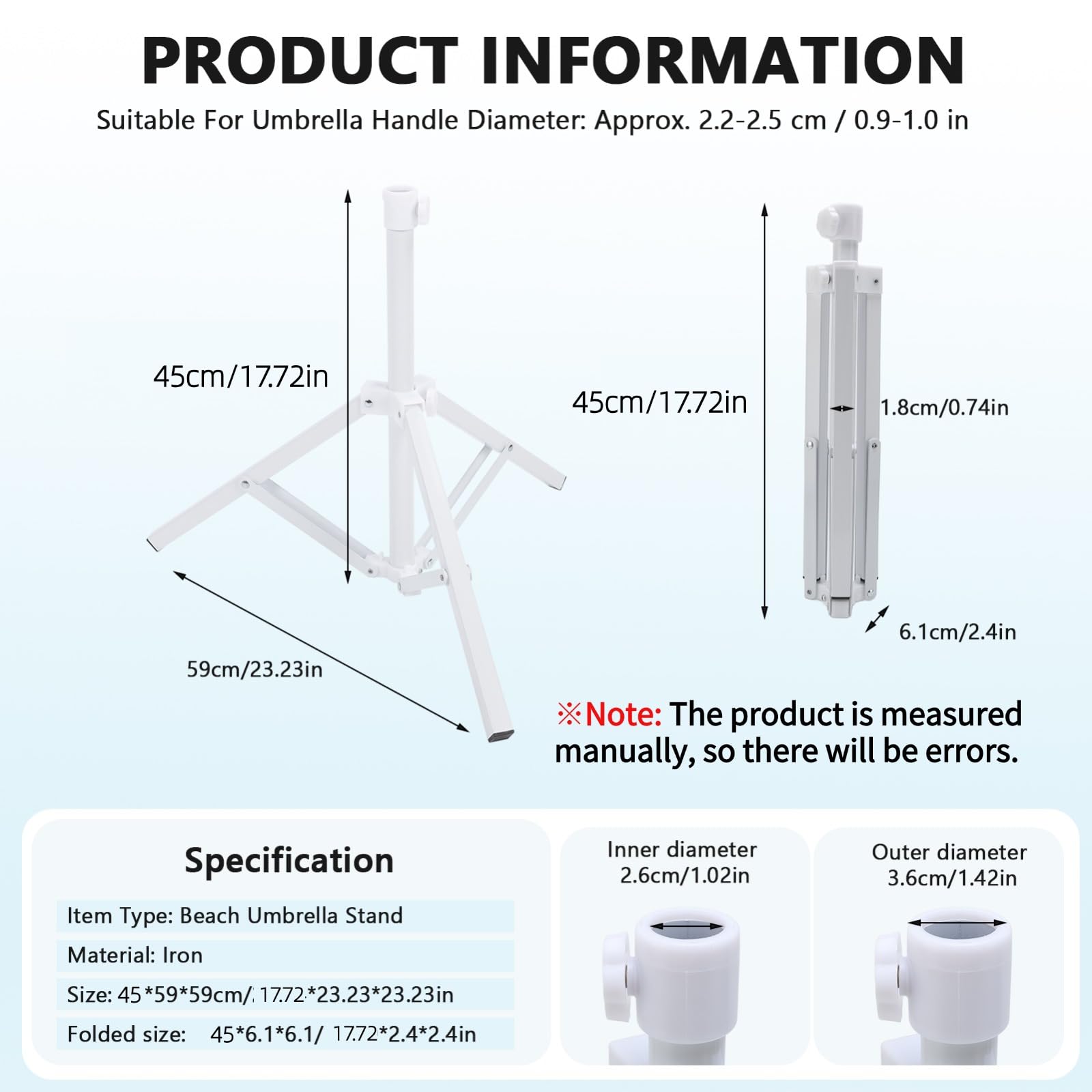 Qiilu umbrella base adjustable screws fit 2.2–2.5 cm poles for secure customization.