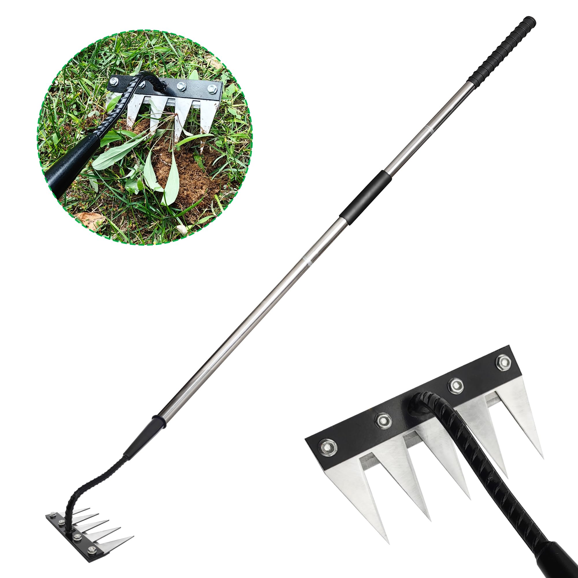 Qikstren forged iron weeding rake head with thickened tines for efficient weed removal.