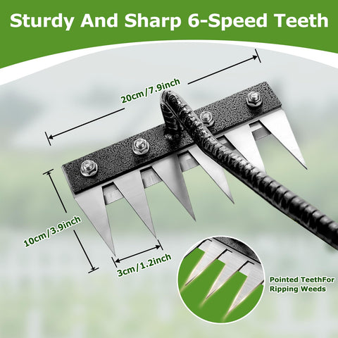 Qikstren Gardenia iron weeding rake compact storage thanks to removable design.