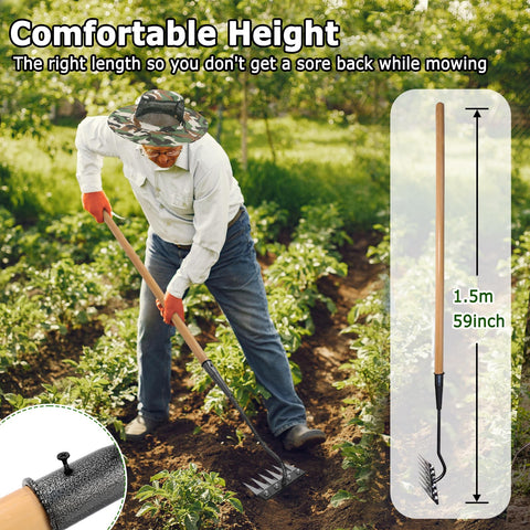 Qikstren Gardenia iron weeding rake built from high-carbon steel for durability under heavy use.