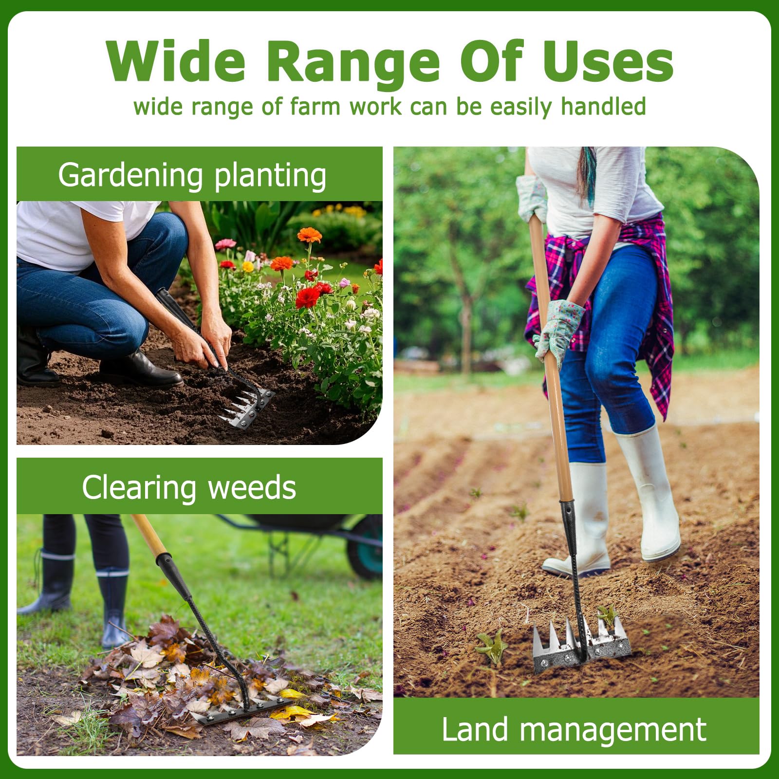 Qikstren Gardenia iron weeding rake multi-function tool for planting bulbs and soil loosening.