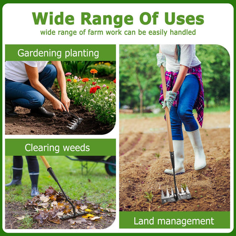 Qikstren Gardenia iron weeding rake multi-function tool for planting bulbs and soil loosening.
