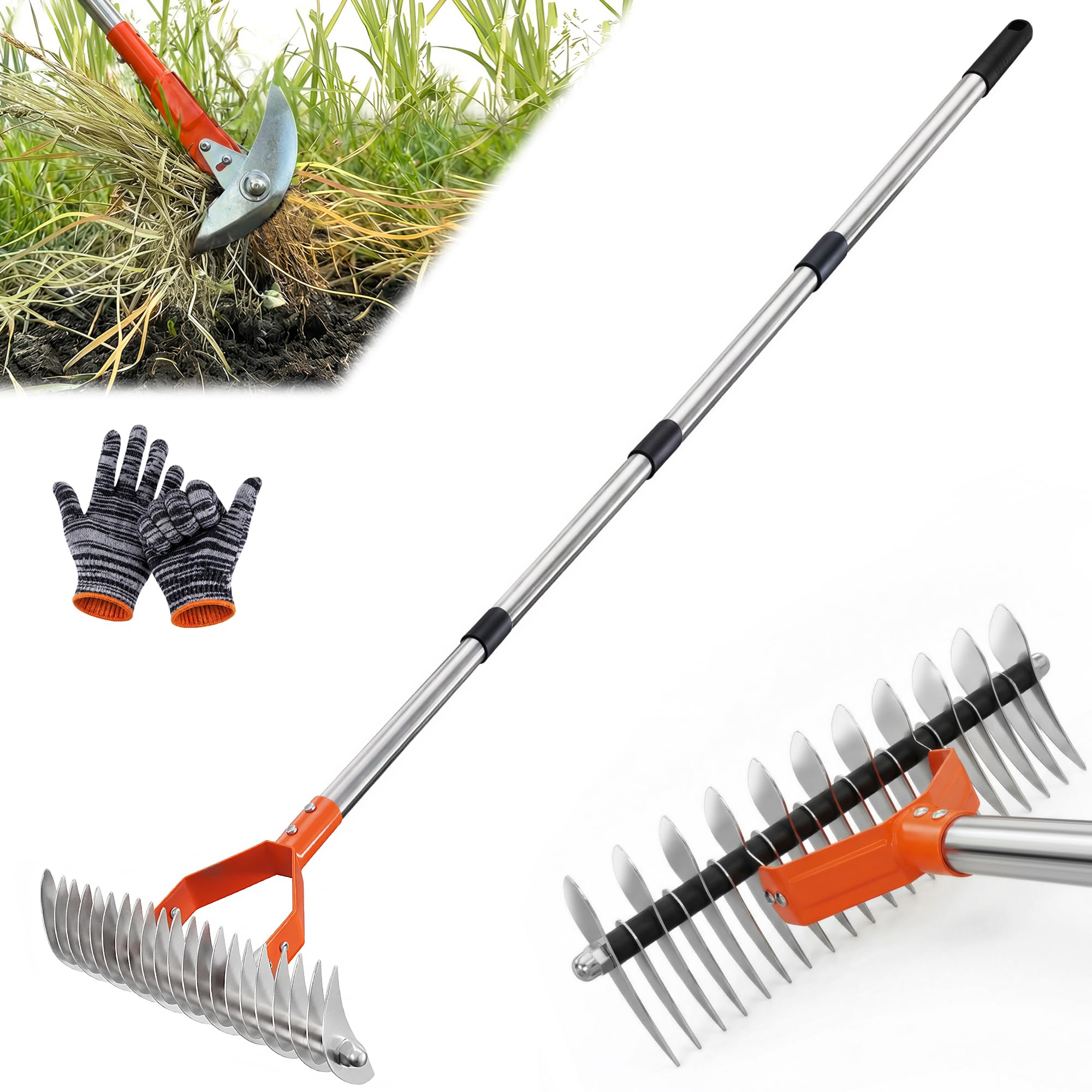 Qikstren thatch rake with 68-inch handle for comfortable standing lawn care.