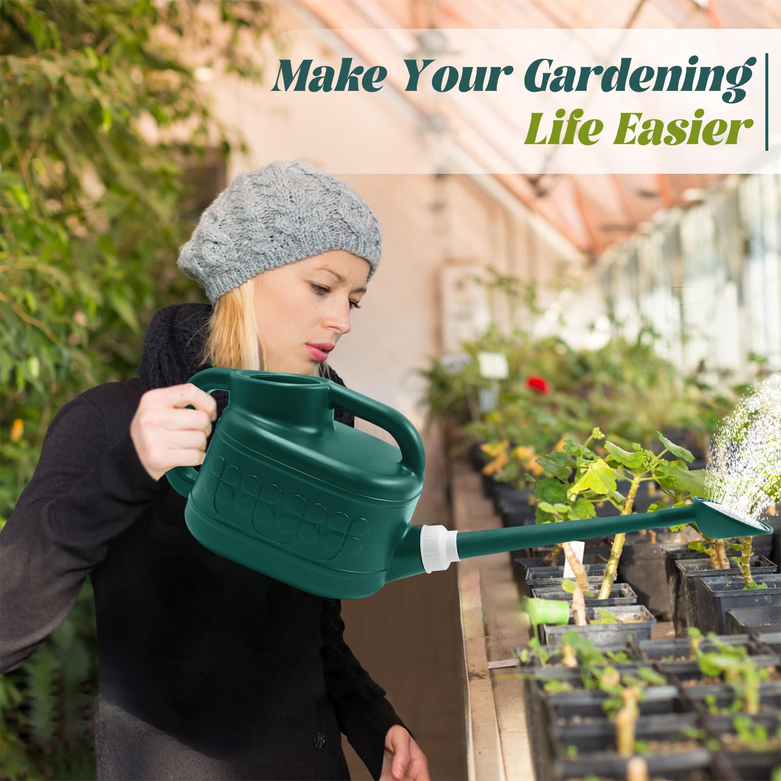 Qilebi watering can with detachable stainless steel shower head for gentle leaf irrigation.