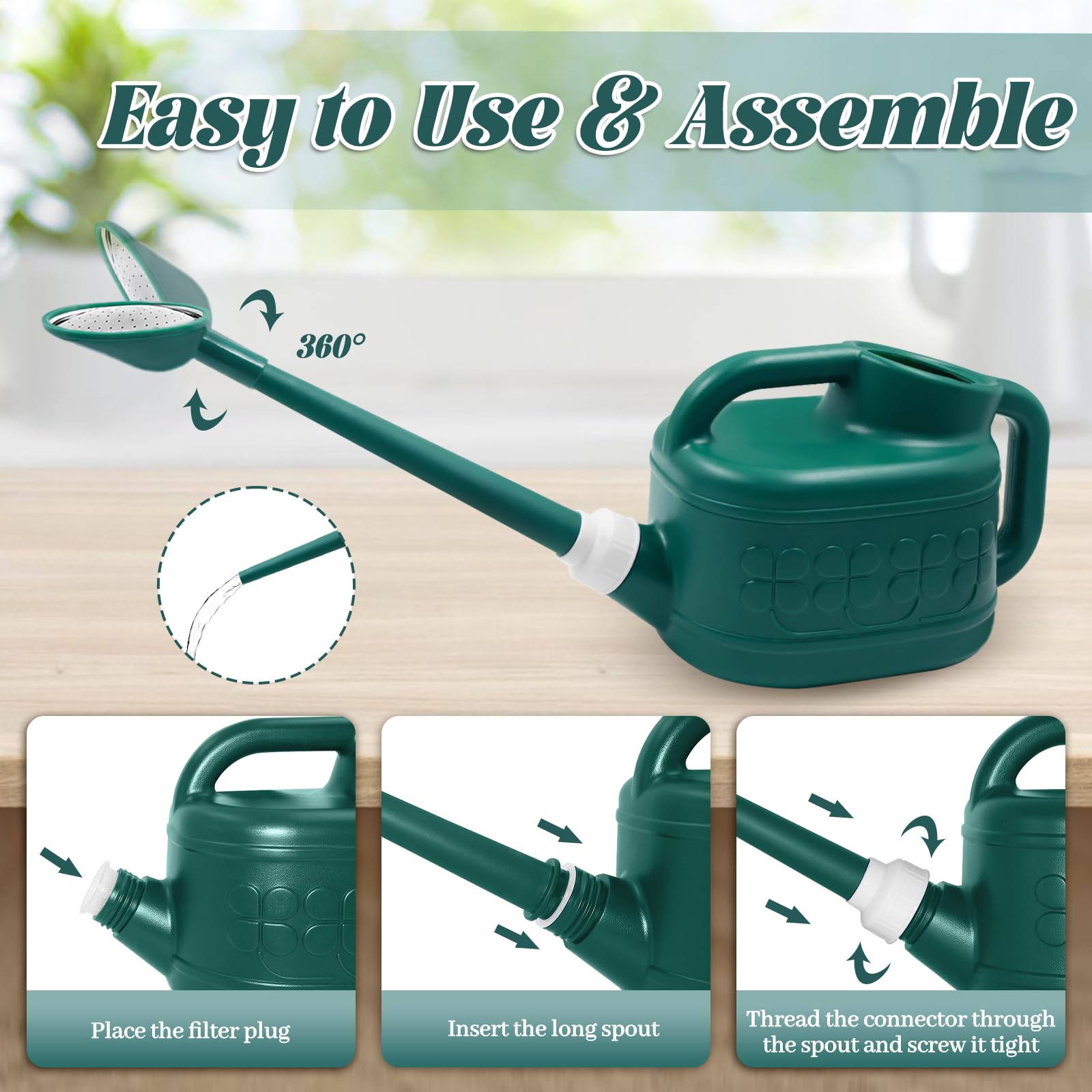 Qilebi watering can with ergonomic dual handles reduces strain.