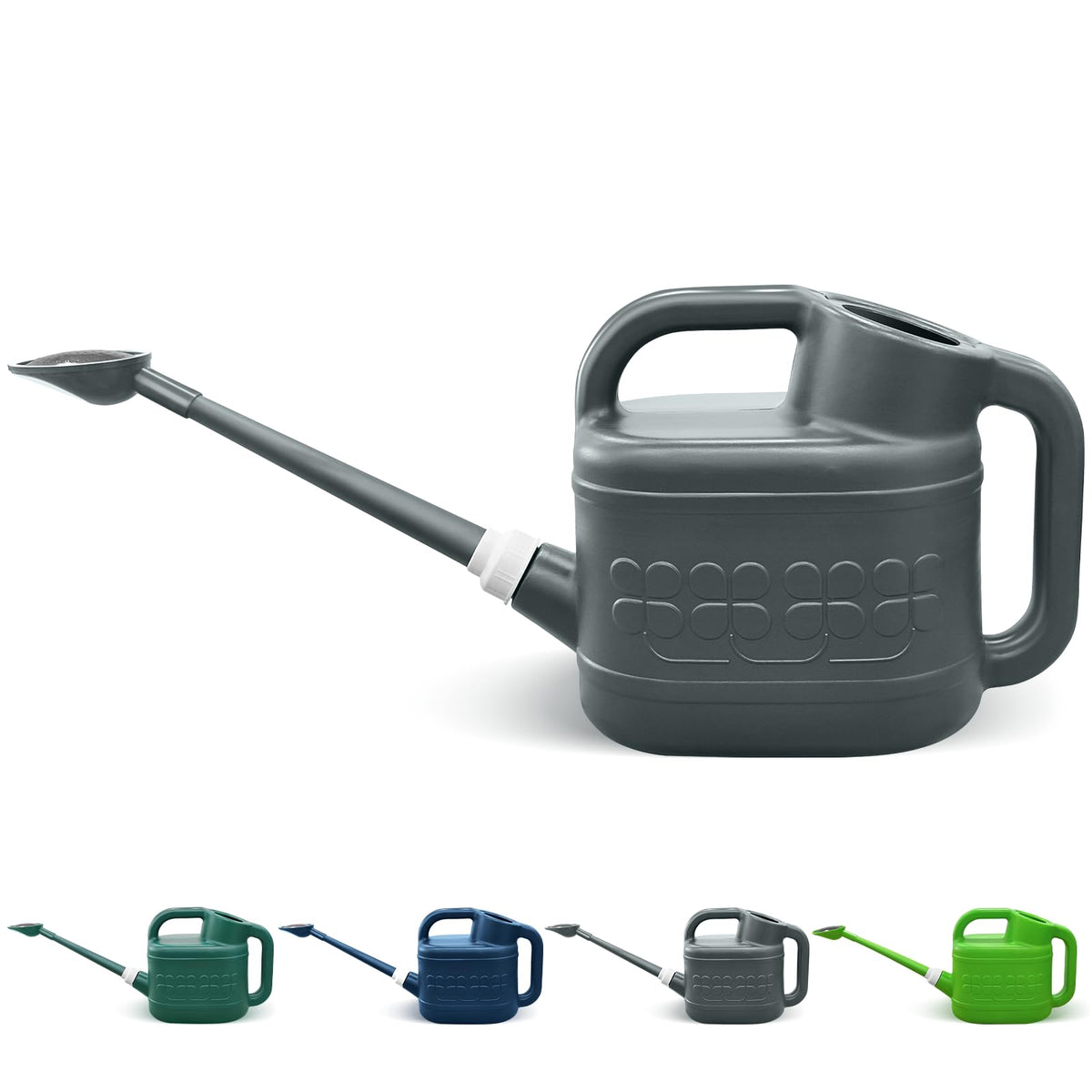 Qilebi 2-gallon watering can front view, sturdy and ready for outdoor use