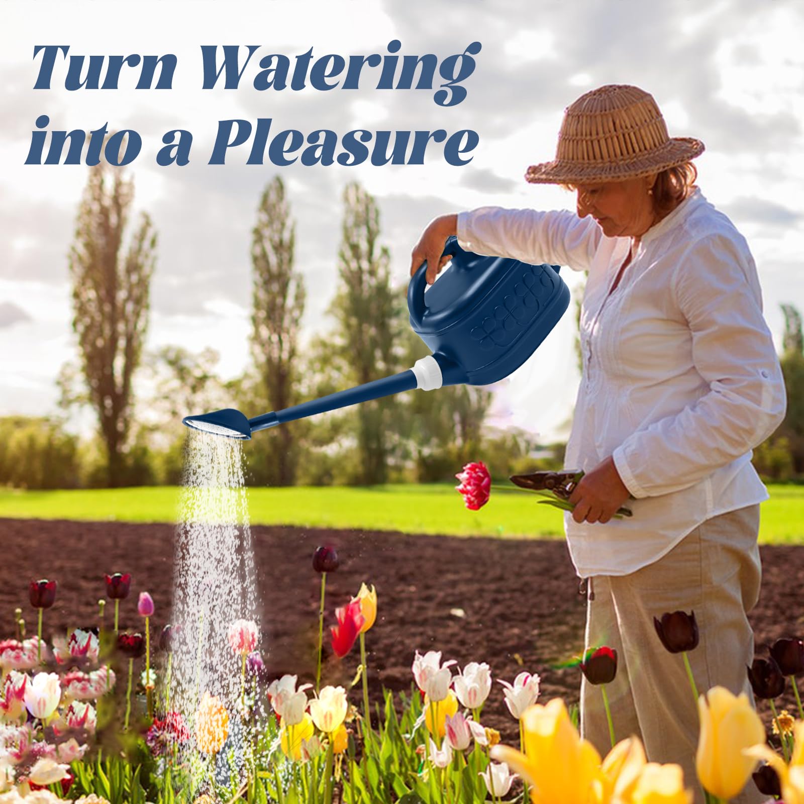 Qilebi dual-use can supports root watering with spray and stream options.
