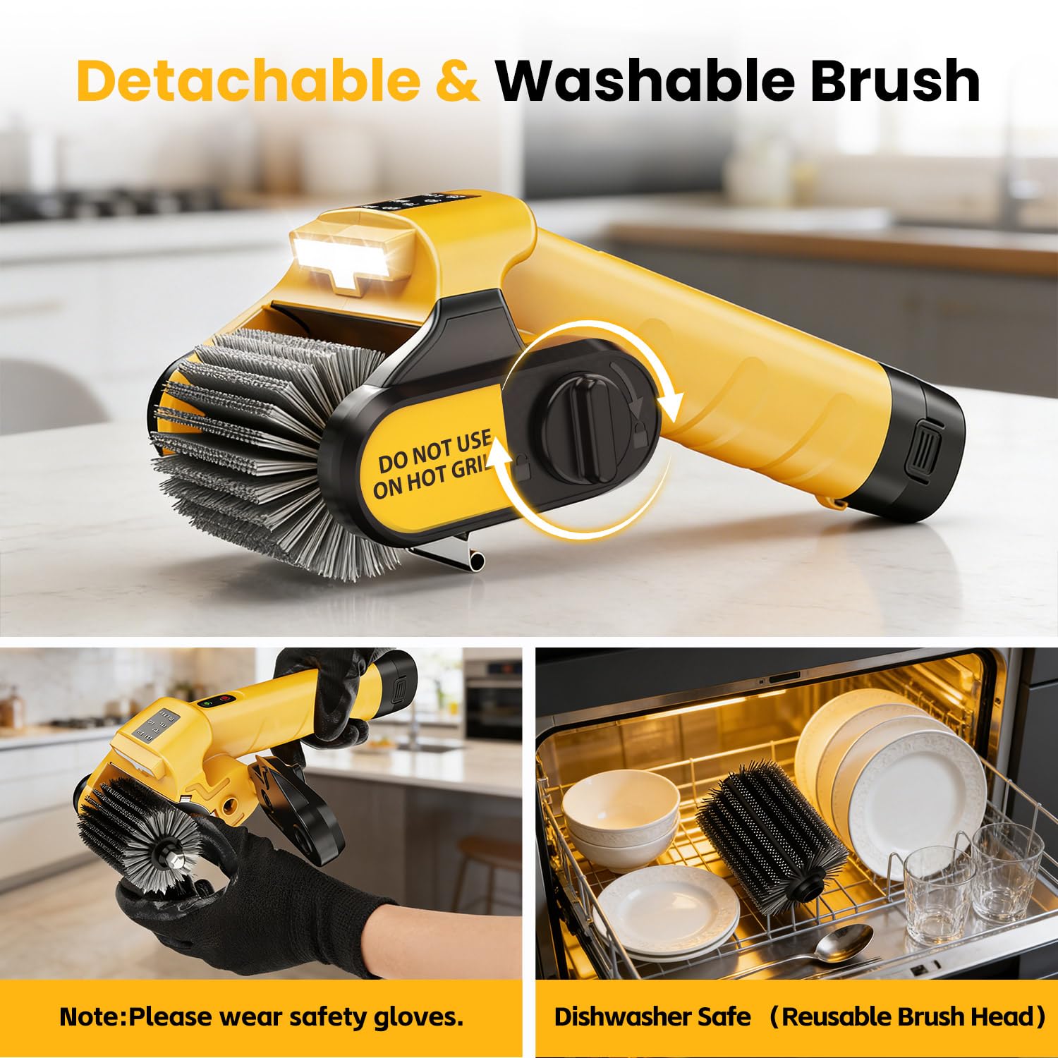 Qimedo detachable, dishwasher-safe brush head for easy post-cook maintenance.