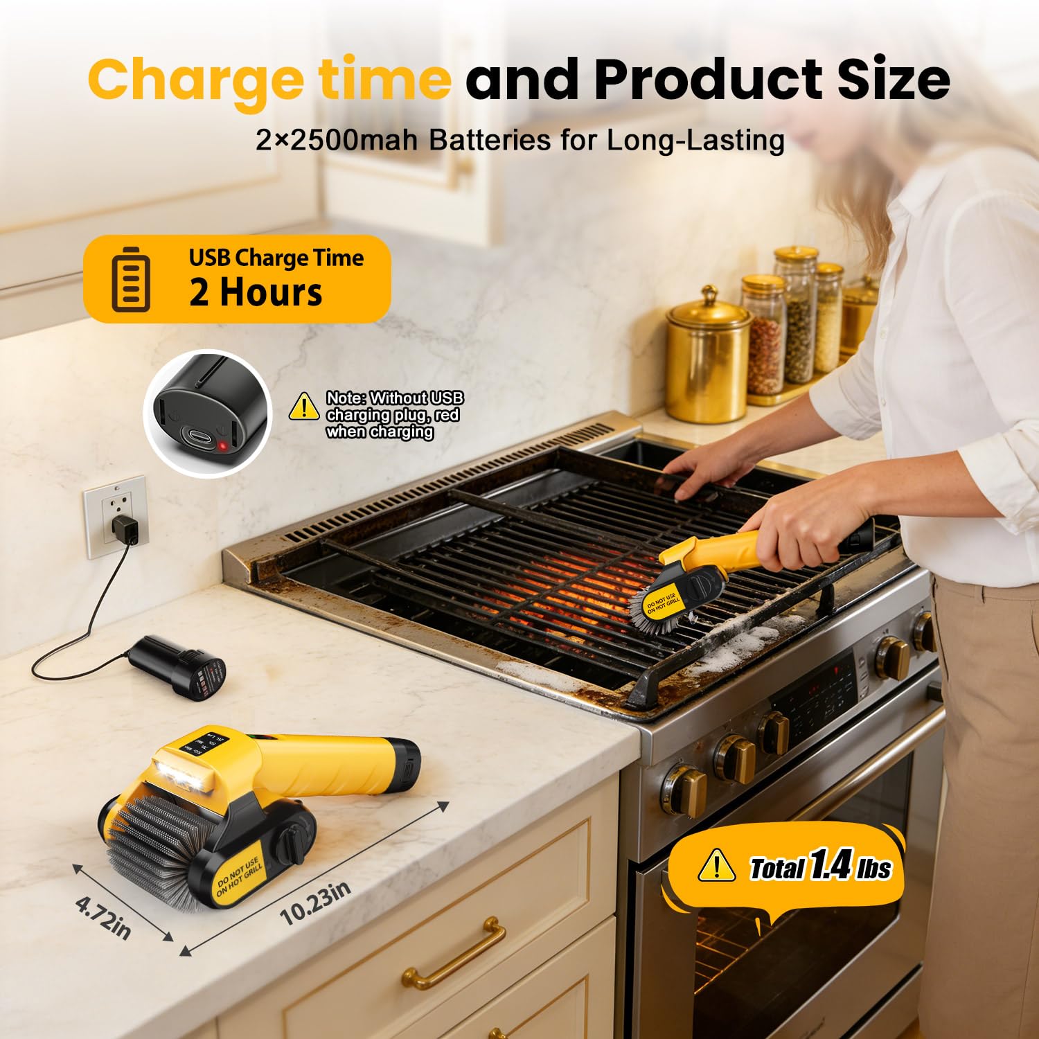 Qimedo lightweight cordless brush at 1.41 pounds for easy handling.