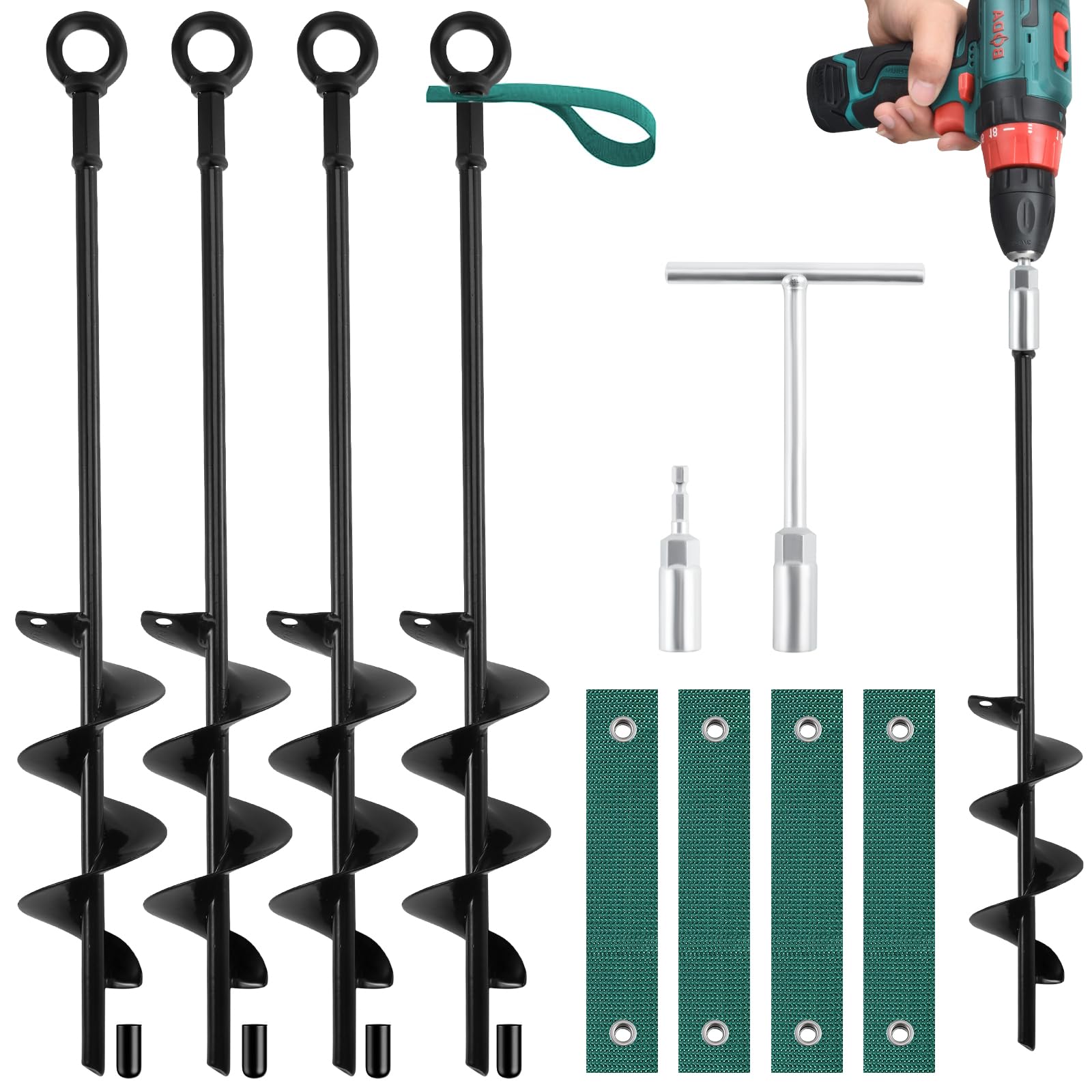 Qimshemi 18 inch anchors laid out with tools for easy setup.
