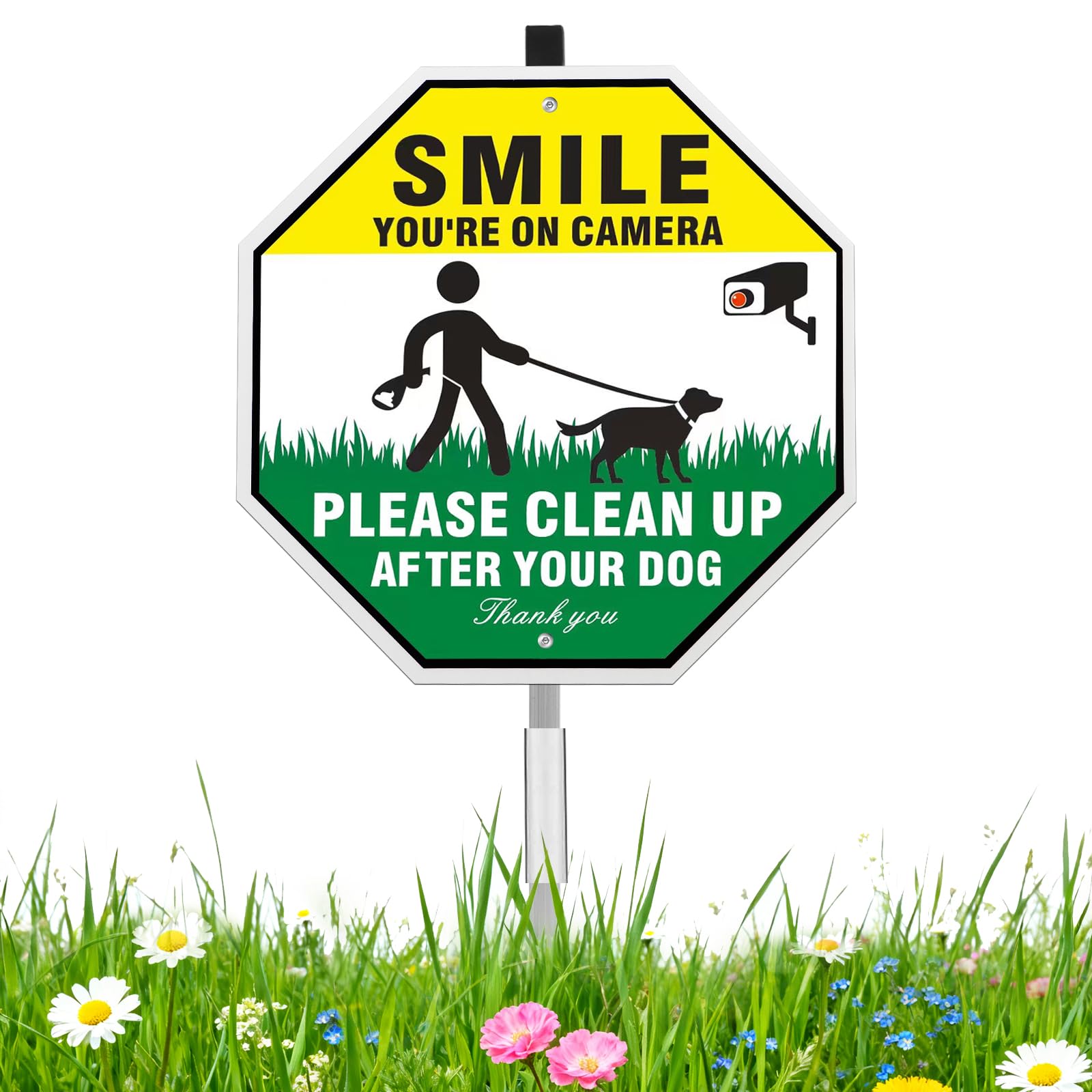 Qimshemi clean-up dog sign 10x10 in yellow boosts yard visibility and reminders.