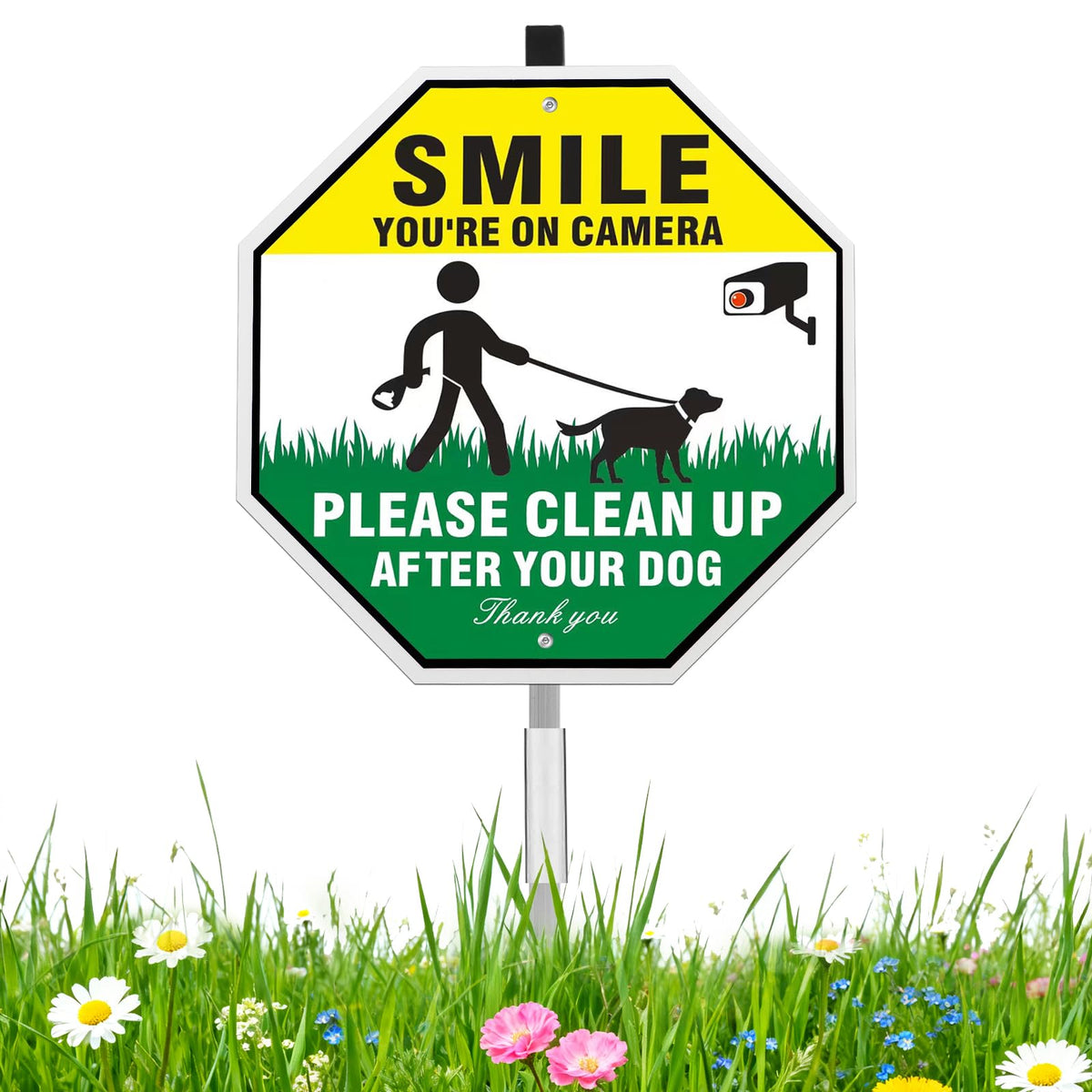 Qimshemi clean-up dog sign 10x10 in yellow boosts yard visibility and reminders.