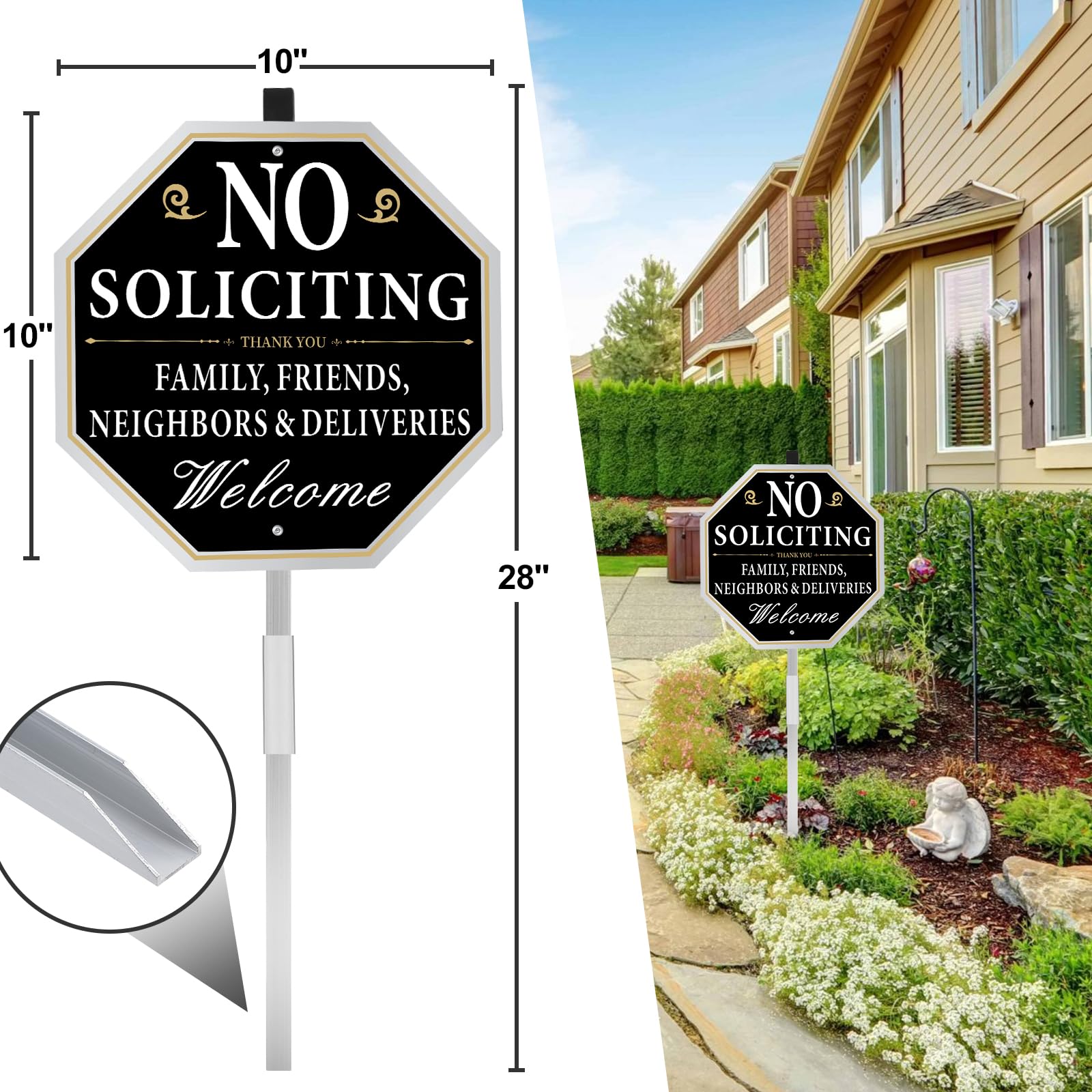 Qimshemi aluminum no soliciting sign closeup reveals weatherproof material