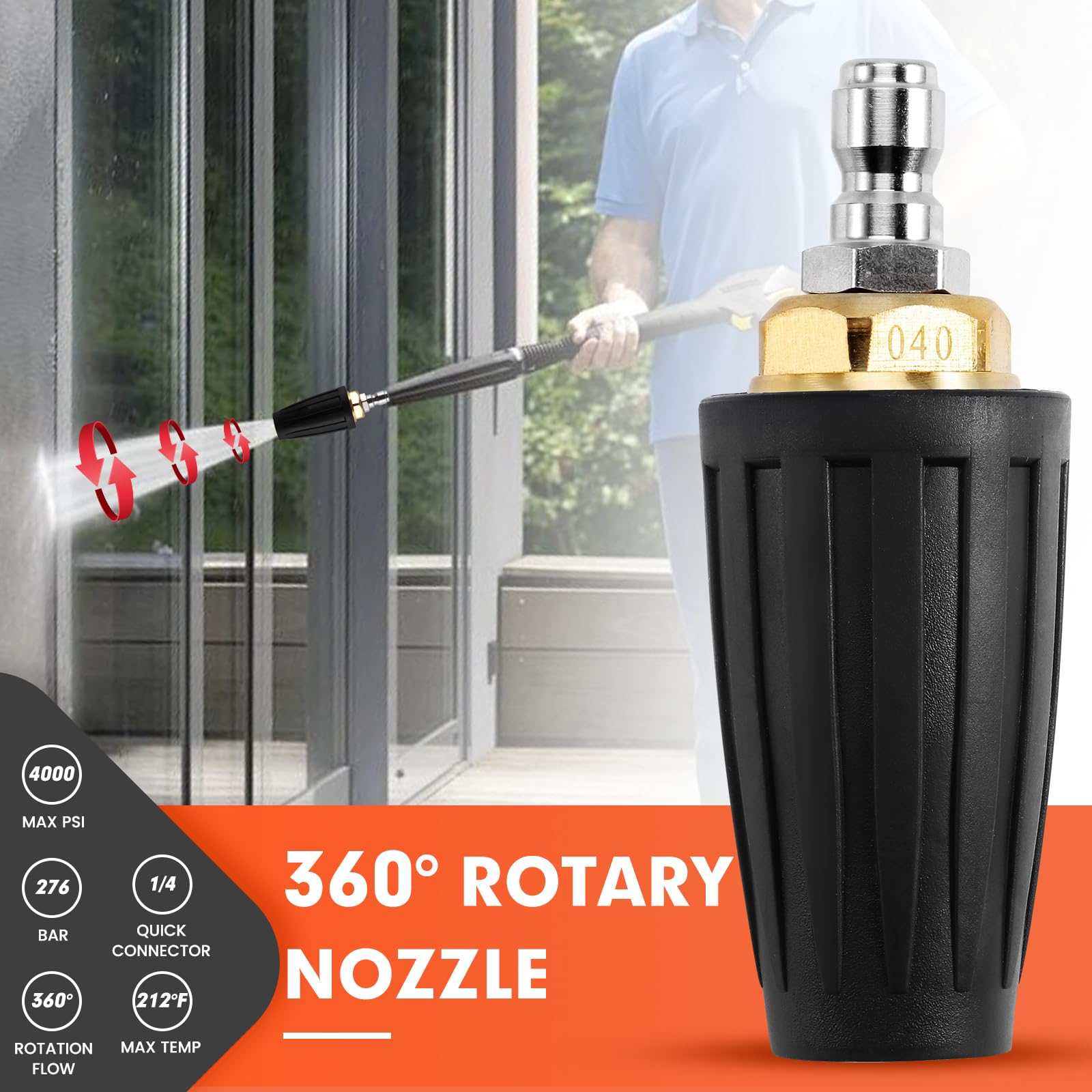 Qimshemi black 65° nozzle targets tough outdoor surfaces.