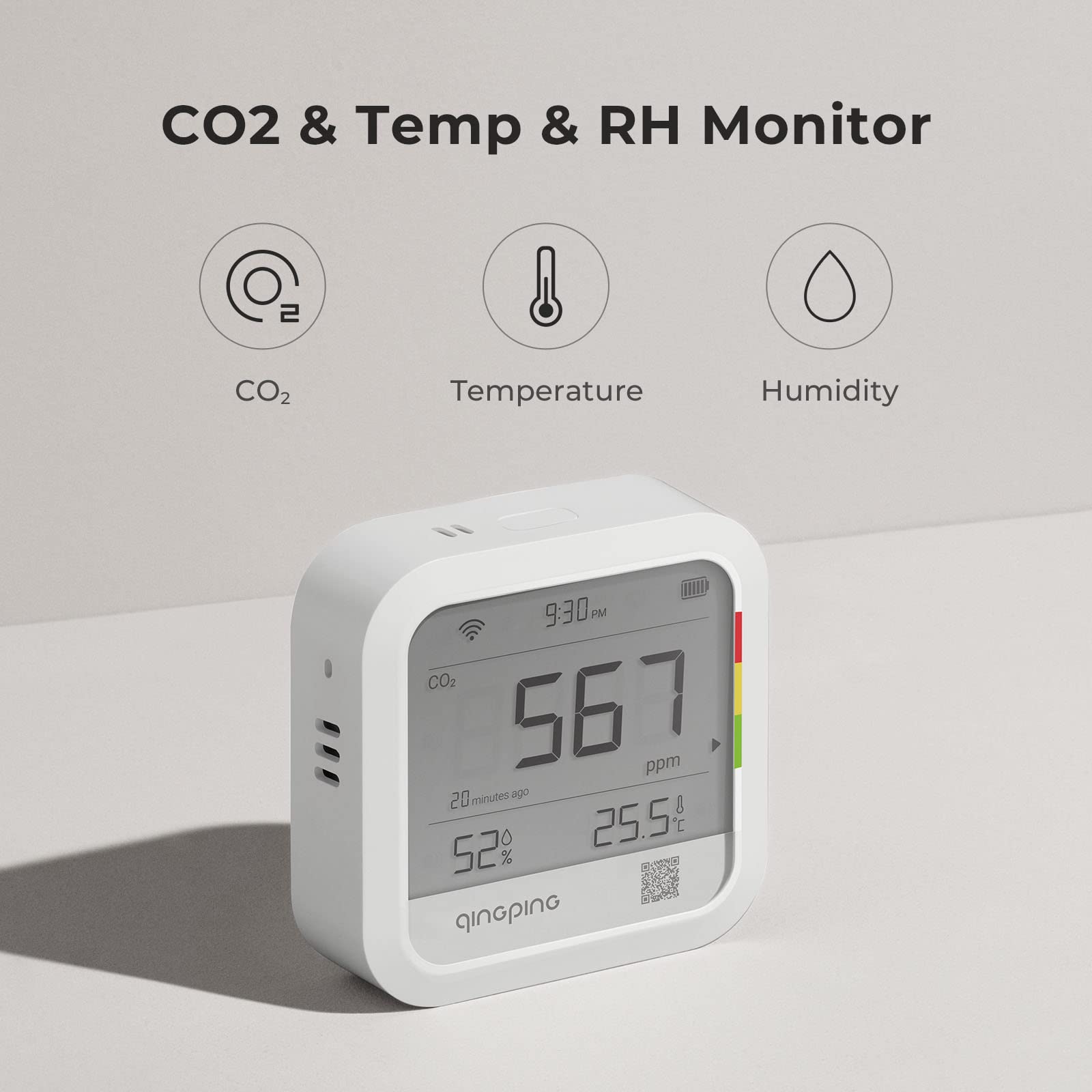 Qingping CO2 Monitor provides accurate temperature and humidity readings for comfortable environments