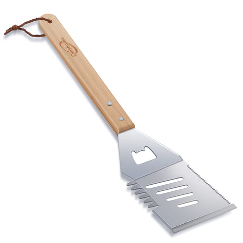 Qinshaine 4-in-1 BBQ spatula head close-up for versatile grilling tasks.