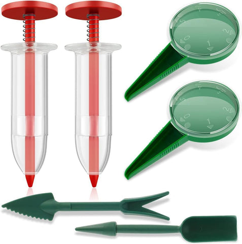 Qintreesify 6Pcs mini sowing seed dispenser demonstrates precise flow for accurate planting.