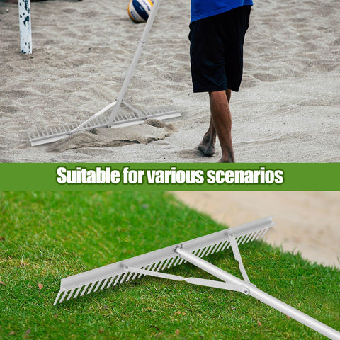Qinyoung multi-use yard rake tackles leaves, stones, grass, and pond debris