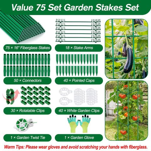 Qinzave 16-inch fiberglass stakes close-up highlighting durable rust-free material