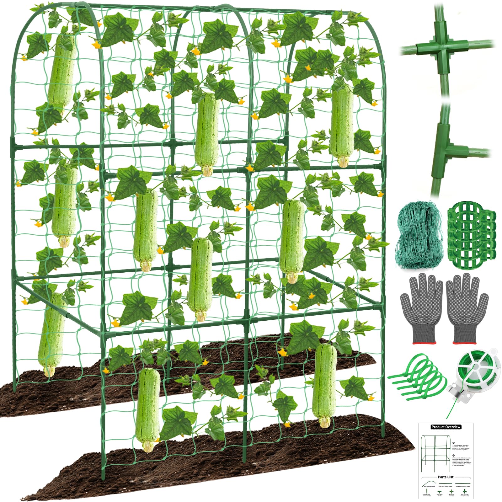 Qinzave cucumber trellis arch provides strong support for climbing plants in a raised bed