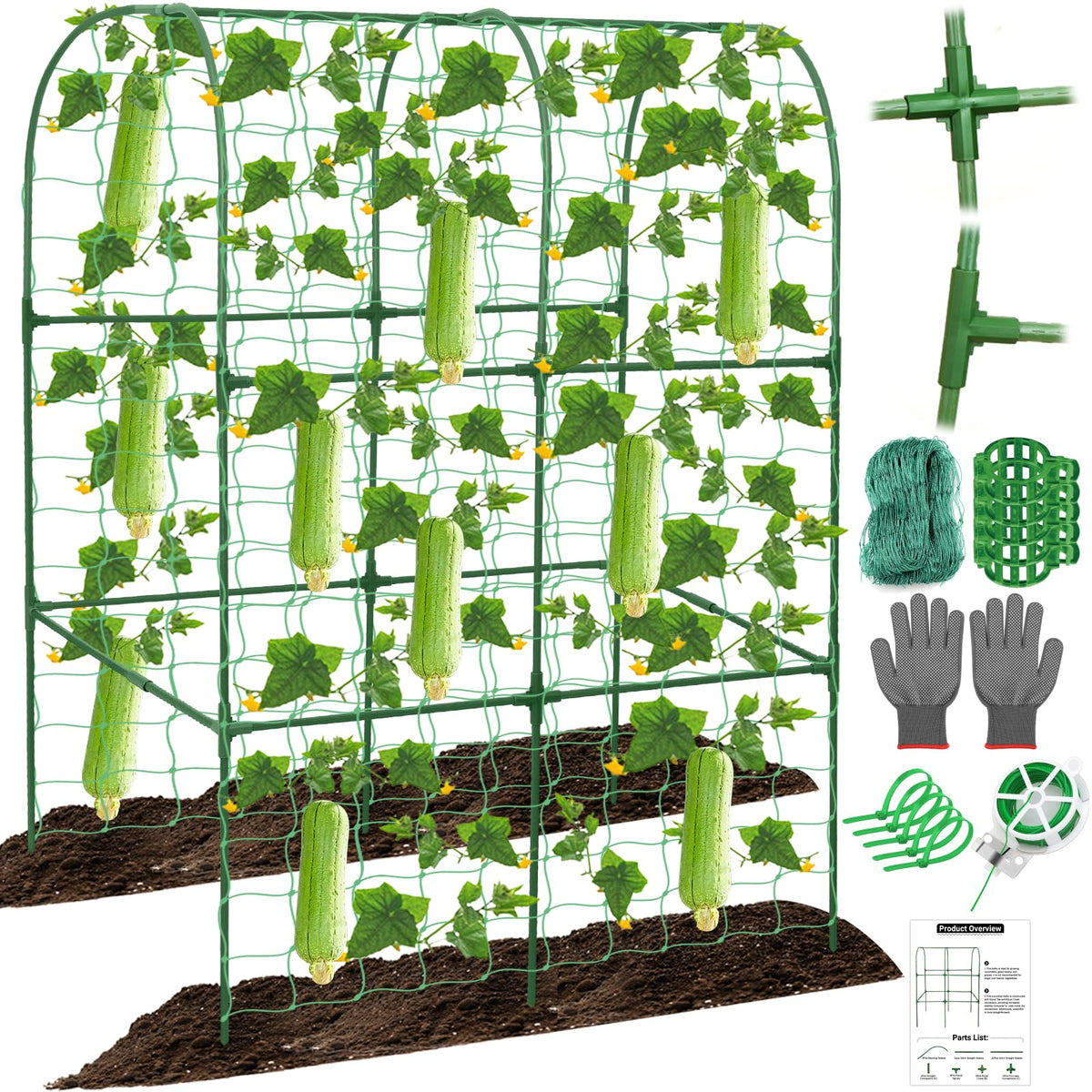 Qinzave cucumber trellis arch provides strong support for climbing plants in a raised bed