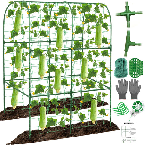 Qinzave cucumber trellis arch provides strong support for climbing plants in a raised bed