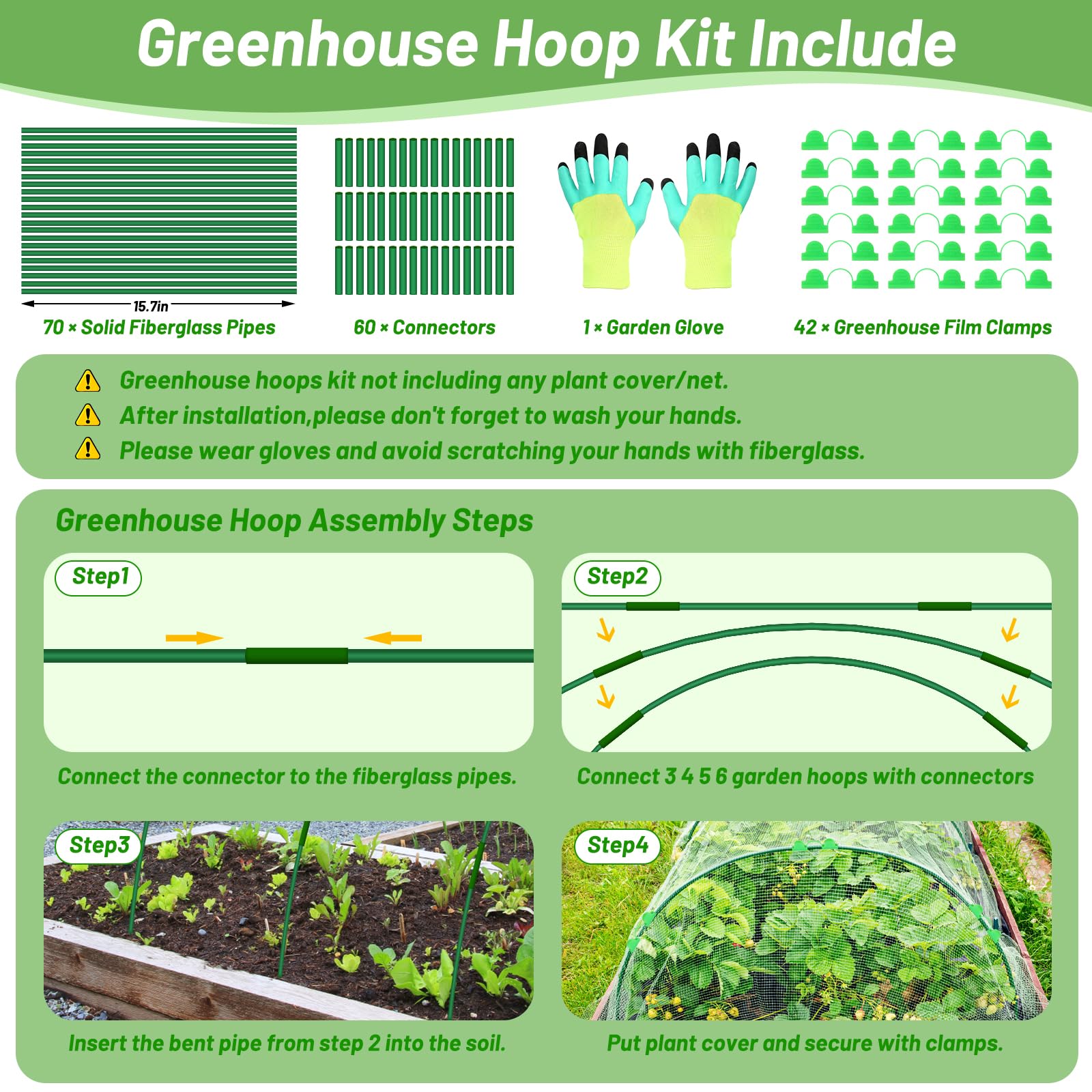 Qinzave raised-bed hoops compatible with 3-4 ft wide beds.