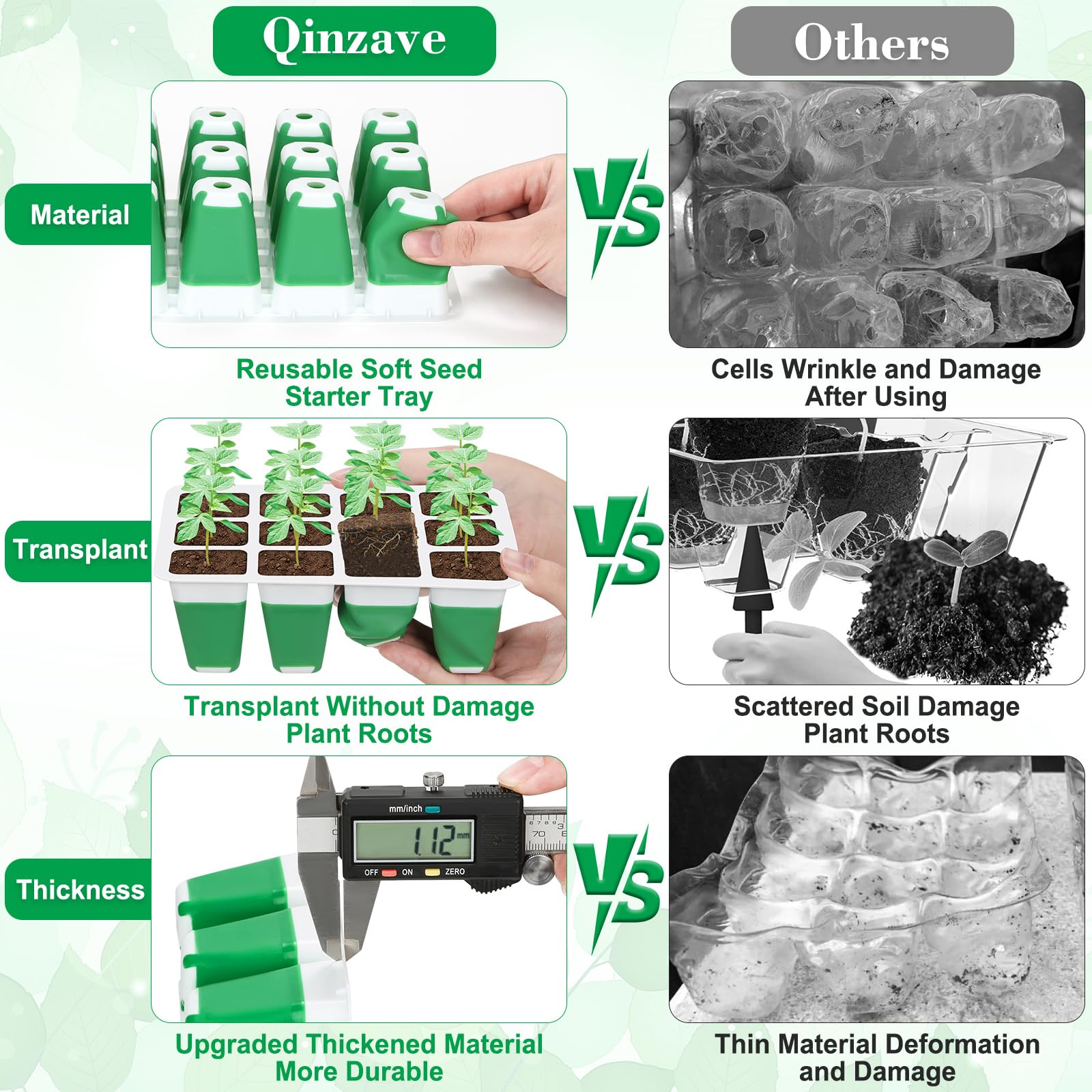 Qinzave reusable silicone cells protect roots during transplanting.