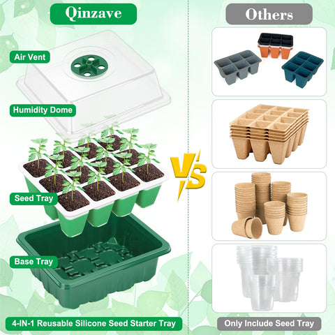 Qinzave seed starter tray pop-out cells enabling gentle transplanting without root damage