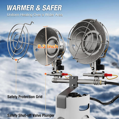 QIOMALA portable outdoor heater shown with protective reflector for durability