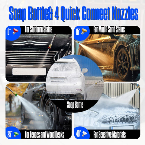 QIOMALA pressure washer foam cannon for efficient soap application and cleaning.