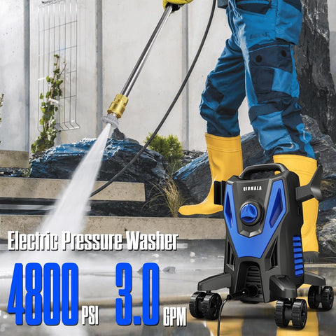 QIOMALA pressure washer with quick-connect nozzles for versatile cleaning angles.