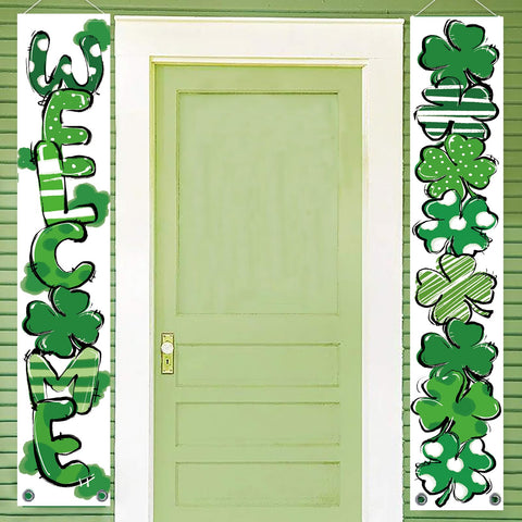 QIONG MENG St Patrick's Day banner features bright colors and festive motifs for curb appeal.
